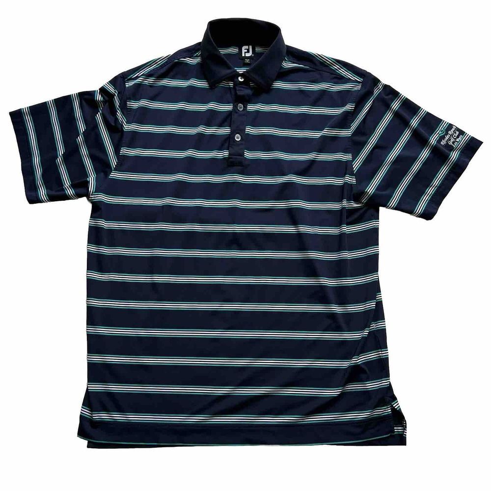 FootJoy Golf‎ Polo Shirt Men's Size L Blue Striped Performance Stretch Las Vegas